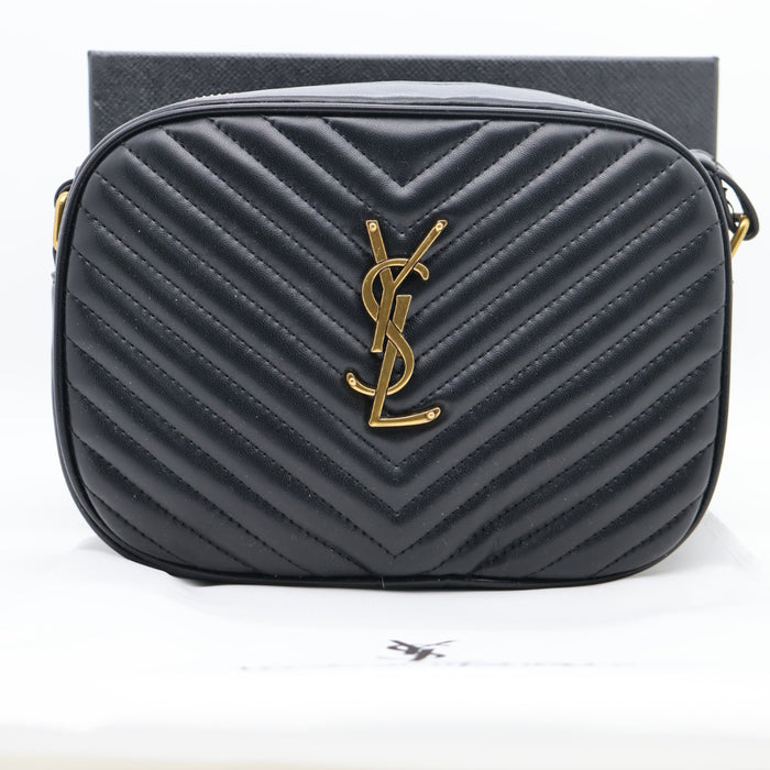 Saint Laurent Lou Camera Bag in Red Chevron Leather with Gold Hardware