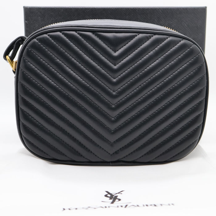 Saint Laurent Lou Camera Bag in Red Chevron Leather with Gold Hardware