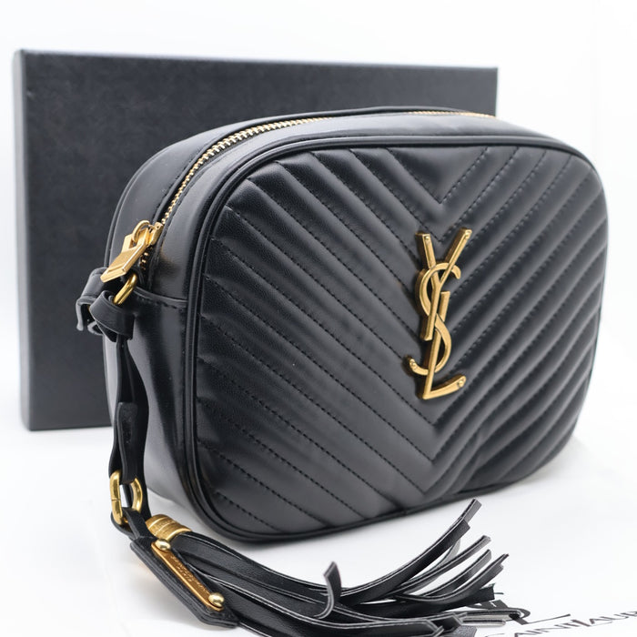 Saint Laurent Lou Camera Bag in Red Chevron Leather with Gold Hardware