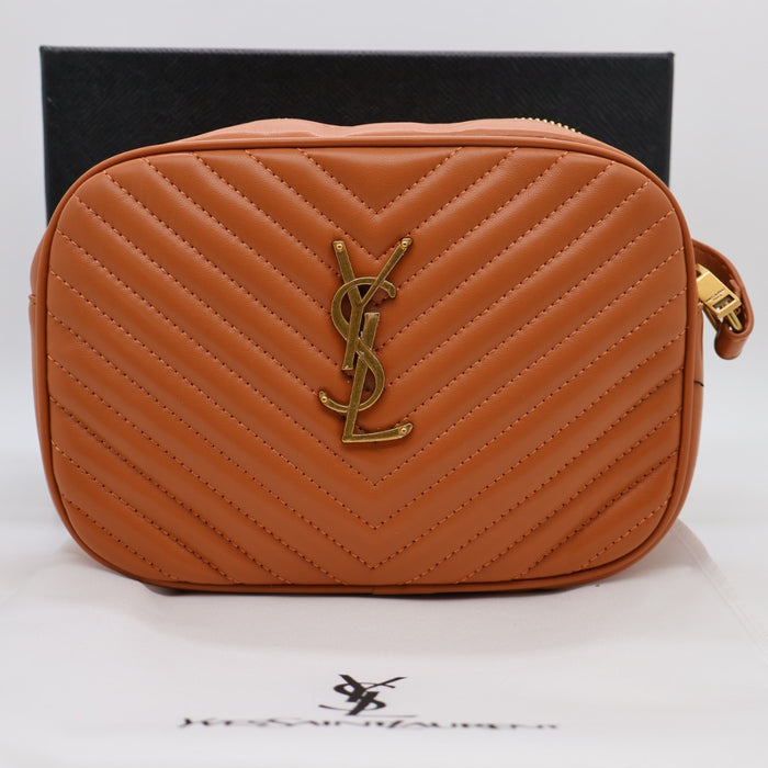 Saint Laurent Lou Camera Bag in Red Chevron Leather with Gold Hardware