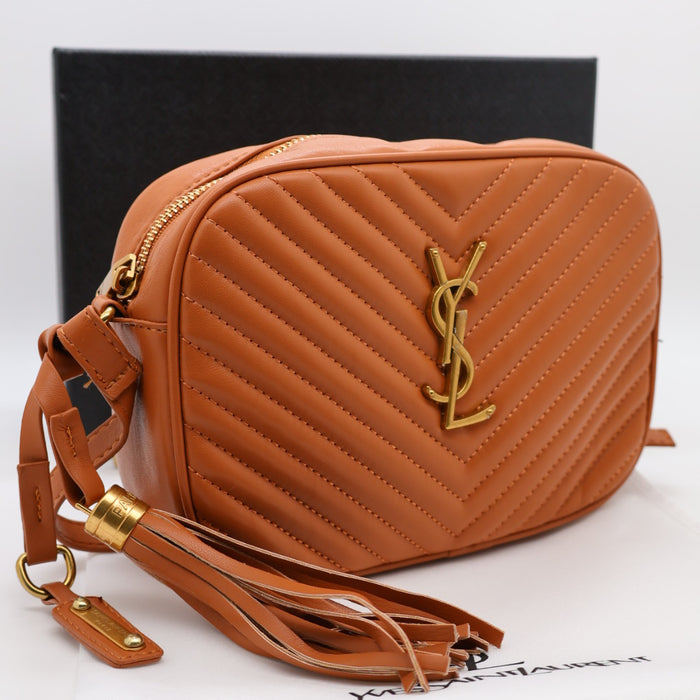 Saint Laurent Lou Camera Bag in Red Chevron Leather with Gold Hardware