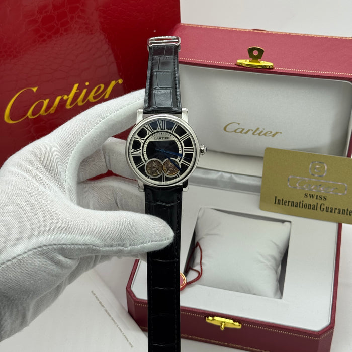 Cartier Classic Skeleton Tourbillon Dress Watch – Rose Gold Case, Brown Leather Strap