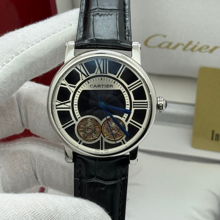 Cartier Classic Skeleton Tourbillon Dress Watch – Rose Gold Case, Brown Leather Strap