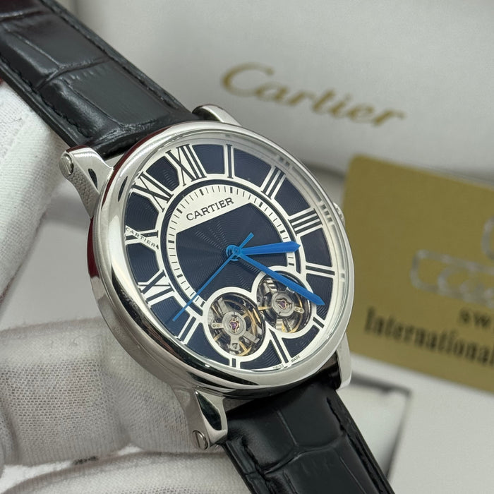 Cartier Classic Skeleton Tourbillon Dress Watch – Rose Gold Case, Brown Leather Strap