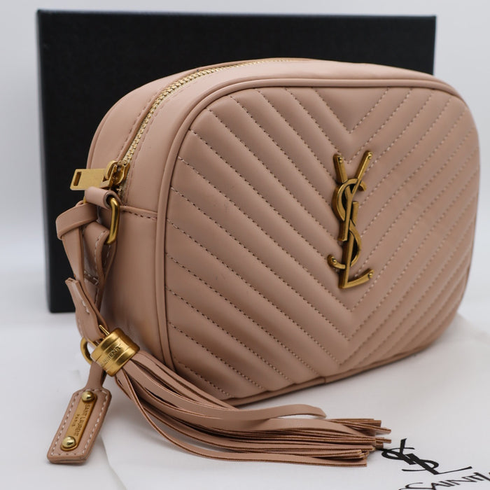 Saint Laurent Lou Camera Bag in Red Chevron Leather with Gold Hardware