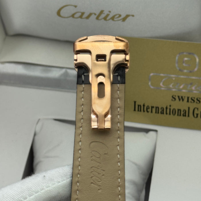 Cartier Skeleton Dual-Balance Dress Watch – Rose Gold Case, Black Leather Strap