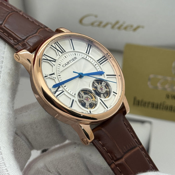 Cartier Classic Skeleton Automatic – Open Heart Dial - Rose Gold Tone - White Dial & Leather Strap