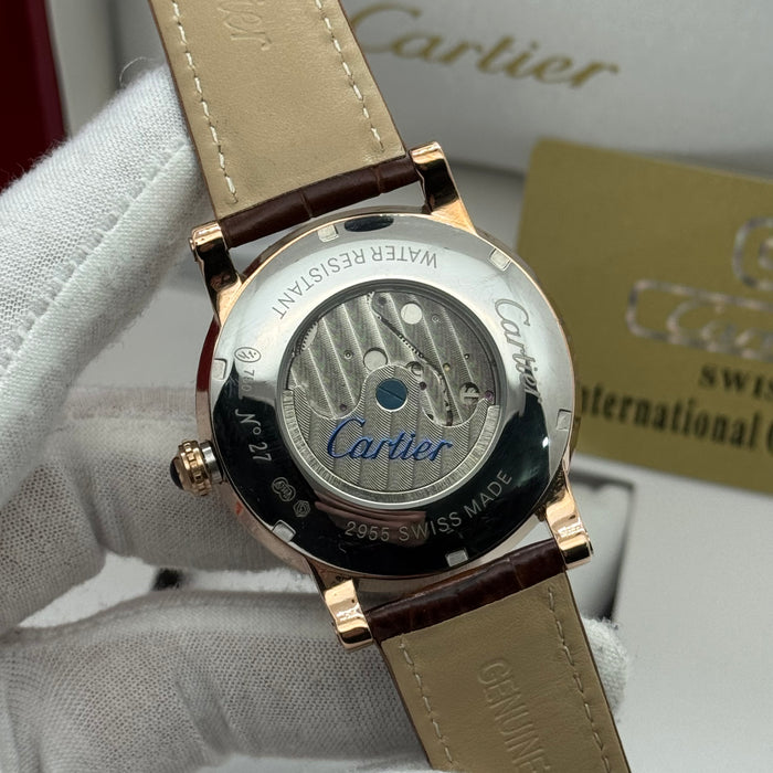 Cartier Classic Skeleton Automatic – Open Heart Dial - Rose Gold Tone - White Dial & Leather Strap