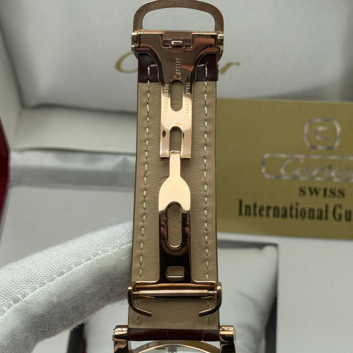 Cartier Classic Skeleton Automatic – Open Heart Dial - Rose Gold Tone - White Dial & Leather Strap