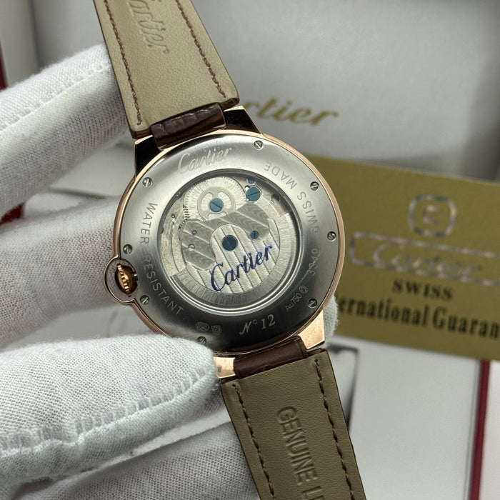 Cartier Skeleton Moonphase Automatic Watch – Rose Gold Case, Brown Leather Strap