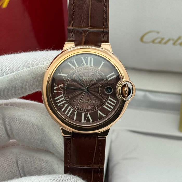 Cartier Automatic Classic Date Watch – Rose Gold Case, Brown Leather Strap