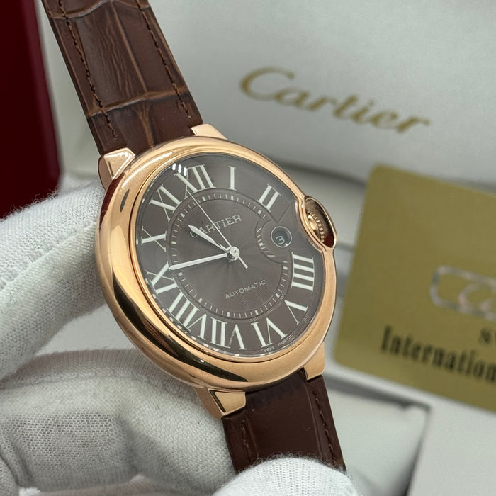 Cartier Automatic Classic Date Watch – Rose Gold Case, Brown Leather Strap
