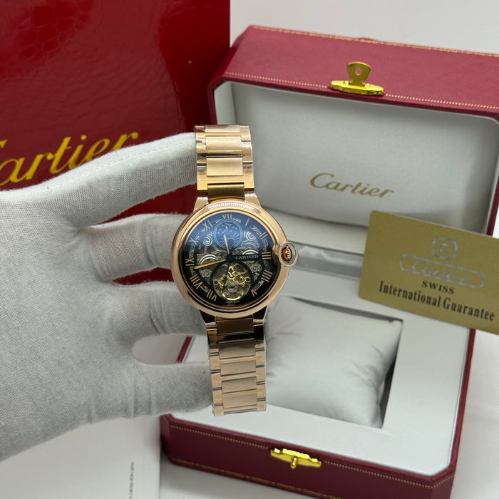 Cartier Automatic Skeleton Moonphase Watch – Rose Gold Steel Bracelet