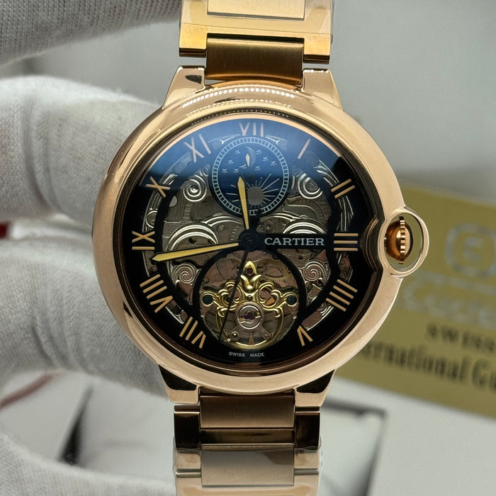 Cartier Automatic Skeleton Moonphase Watch – Rose Gold Steel Bracelet