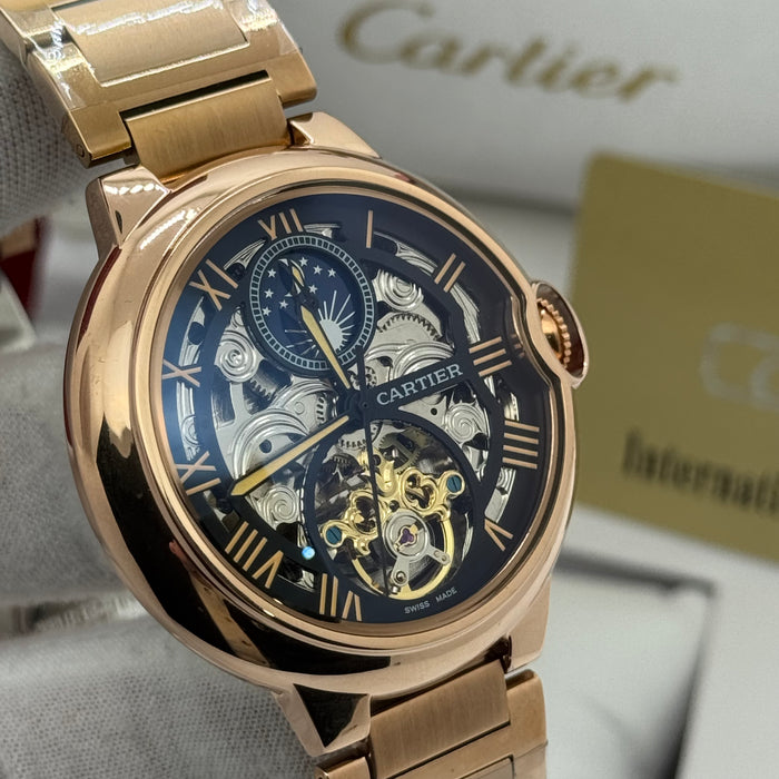Cartier Automatic Skeleton Moonphase Watch – Rose Gold Steel Bracelet