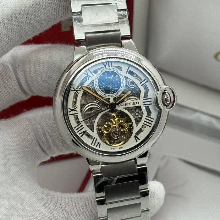 Cartier Skeleton Moonphase Automatic Watch – Stainless Steel Bracelet