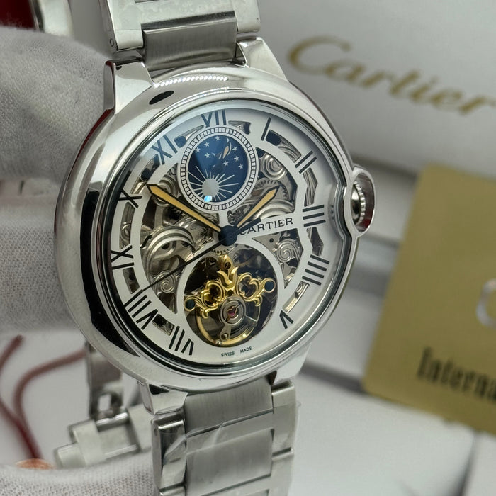 Cartier Skeleton Moonphase Automatic Watch – Stainless Steel Bracelet