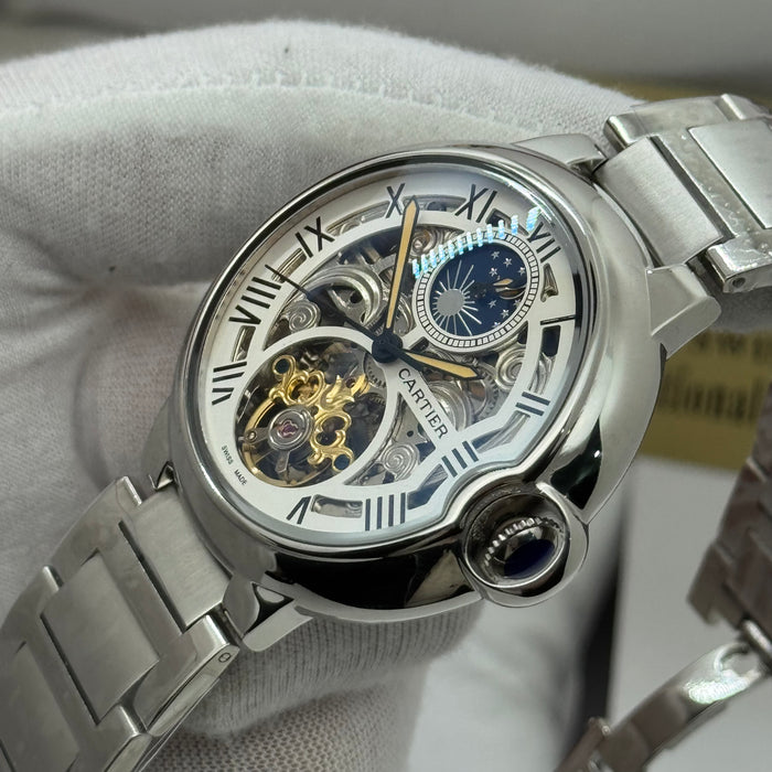 Cartier Skeleton Moonphase Automatic Watch – Stainless Steel Bracelet