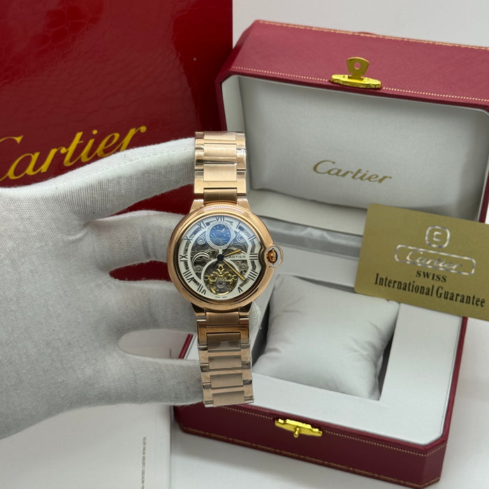 Cartier Skeleton Tourbillon Style | Automatic Mechanical Watch | Rose Gold / Silver Edition