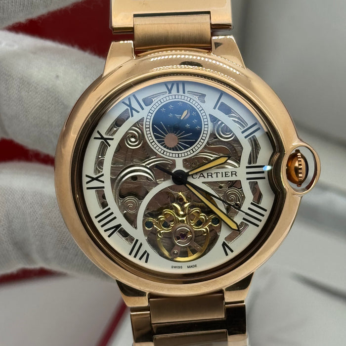Cartier Skeleton Tourbillon Style | Automatic Mechanical Watch | Rose Gold / Silver Edition