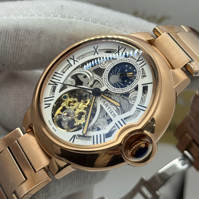 Cartier Skeleton Tourbillon Style | Automatic Mechanical Watch | Rose Gold / Silver Edition