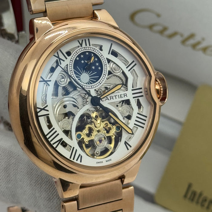 Cartier Skeleton Tourbillon Style | Automatic Mechanical Watch | Rose Gold / Silver Edition