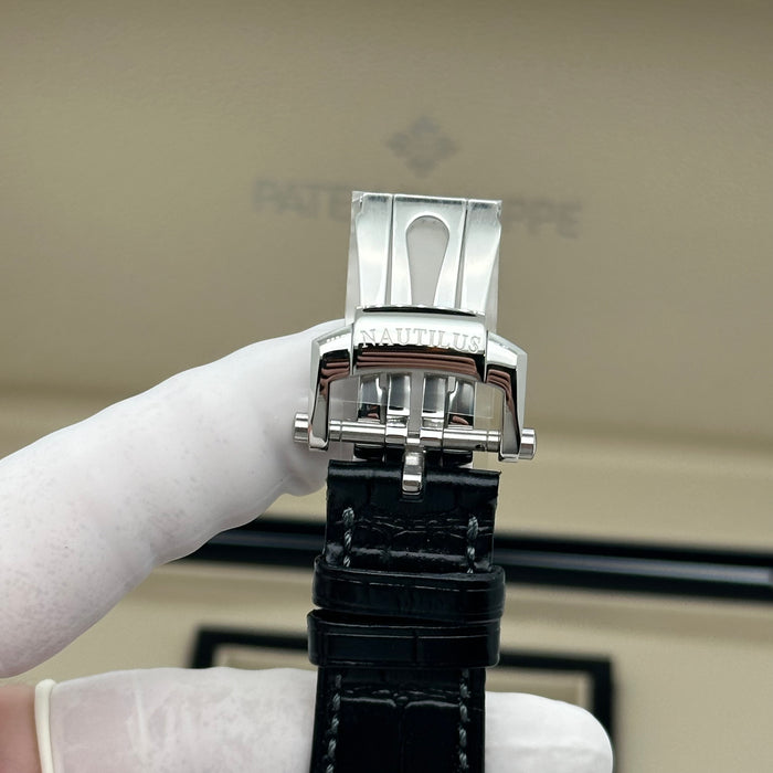 Patek Philippe Nautilus White Dial Swiss Super Clone – Black Leather Strap | Automatic Movement