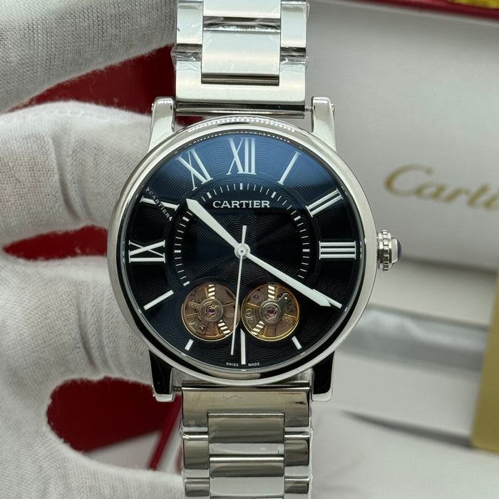 Cartier Automatic Skeleton Watch – Blue Dial, Stainless Steel Bracelet