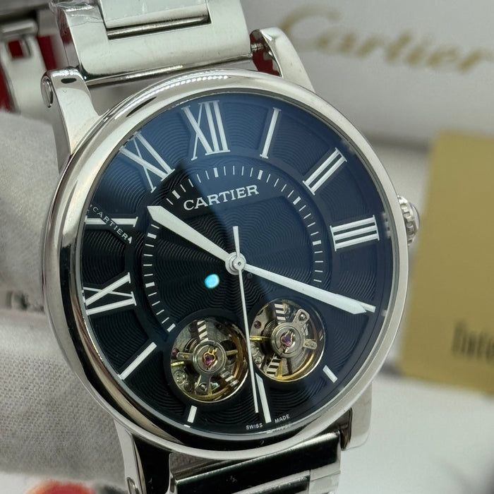 Cartier Automatic Skeleton Watch – Blue Dial, Stainless Steel Bracelet