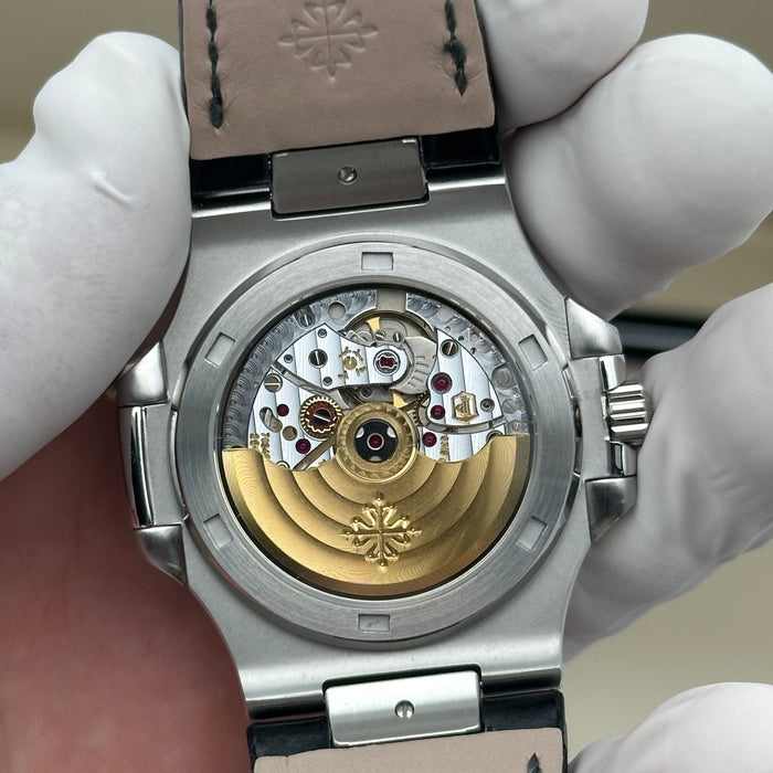 Patek Philippe Nautilus White Dial Swiss Super Clone – Black Leather Strap | Automatic Movement