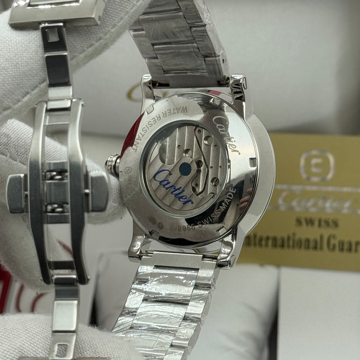 Cartier Automatic Skeleton Watch – White Dial, Stainless Steel Bracelet