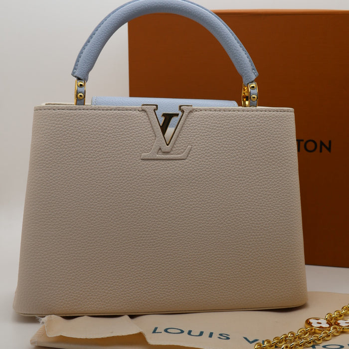 Louis Vuitton Capucines BB Bag – Two-Tone Grained Leather with Gold Details