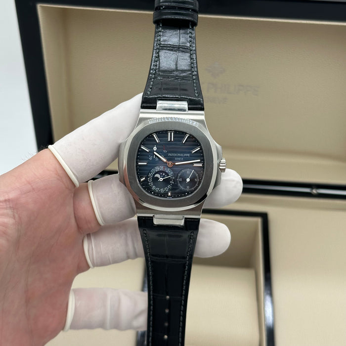 Patek Philippe Nautilus 5712 Blue Dial Moonphase Swiss Super Clone – Black Leather Strap | Automatic Movement