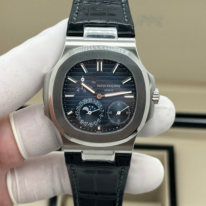 Patek Philippe Nautilus 5712 Blue Dial Moonphase Swiss Super Clone – Black Leather Strap | Automatic Movement