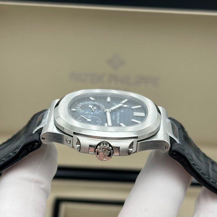 Patek Philippe Nautilus 5712 Blue Dial Moonphase Swiss Super Clone – Black Leather Strap | Automatic Movement