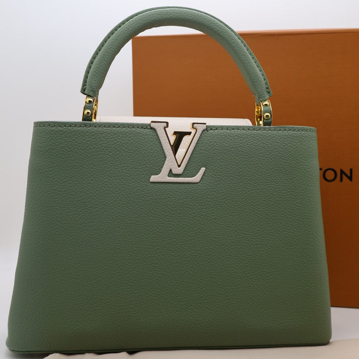 Louis Vuitton Capucines BB Bag – Two-Tone Grained Leather with Gold Details