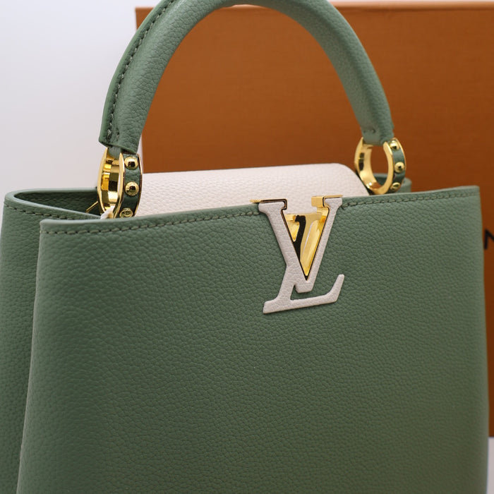 Louis Vuitton Capucines BB Bag – Two-Tone Grained Leather with Gold Details
