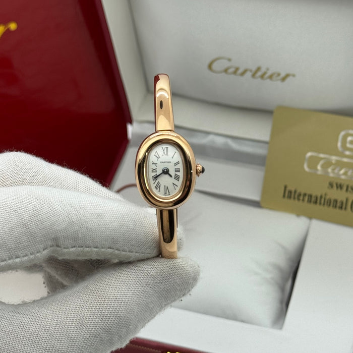 Cartier Oval Ladies Bangle Watch – Gold, Silver & Rose Gold Finish, Roman Dial