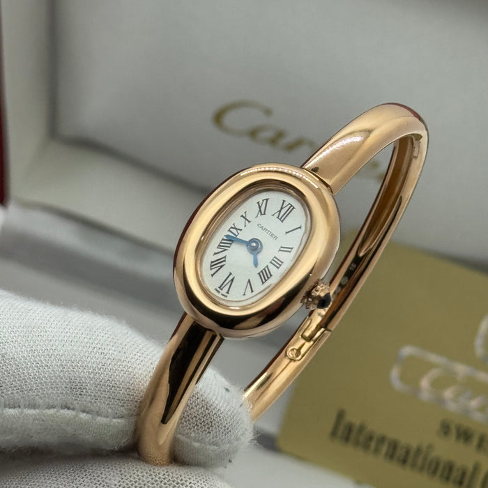 Cartier Oval Ladies Bangle Watch – Gold, Silver & Rose Gold Finish, Roman Dial