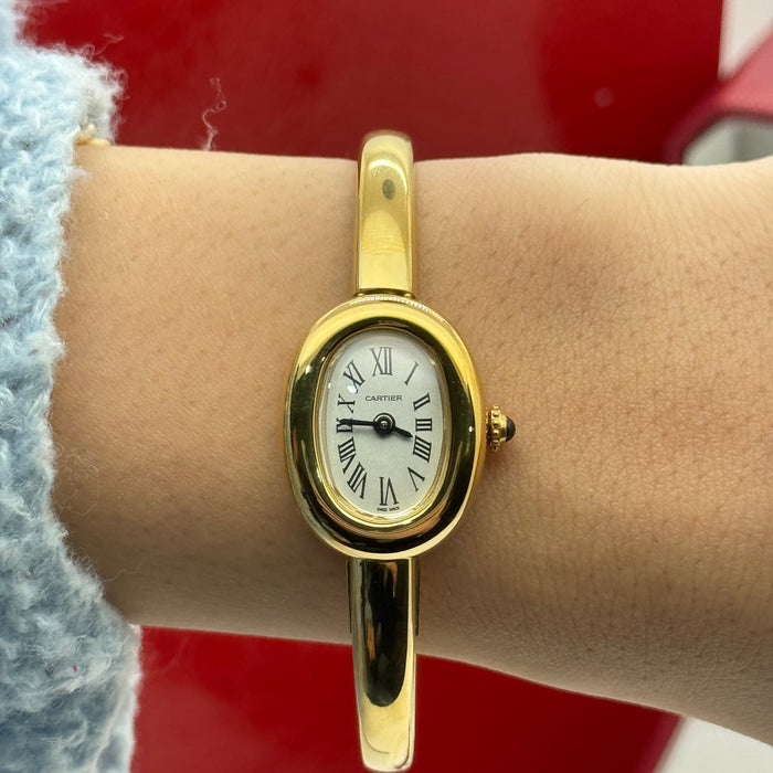 Cartier Oval Ladies Bangle Watch – Gold, Silver & Rose Gold Finish, Roman Dial