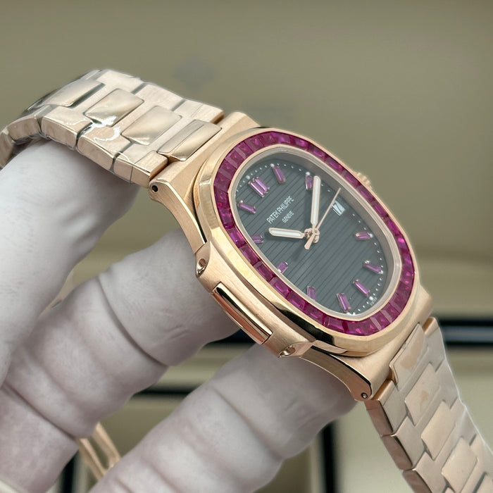 Patek Philippe Nautilus 5711 Ruby Bezel – Rose Gold | Swiss Super Clone Automatic