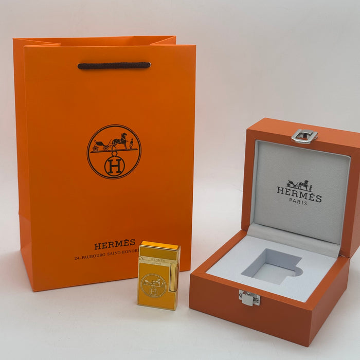 Hermès Style Gold Lighter – Orange Signature Edition | Paris Luxury Piece