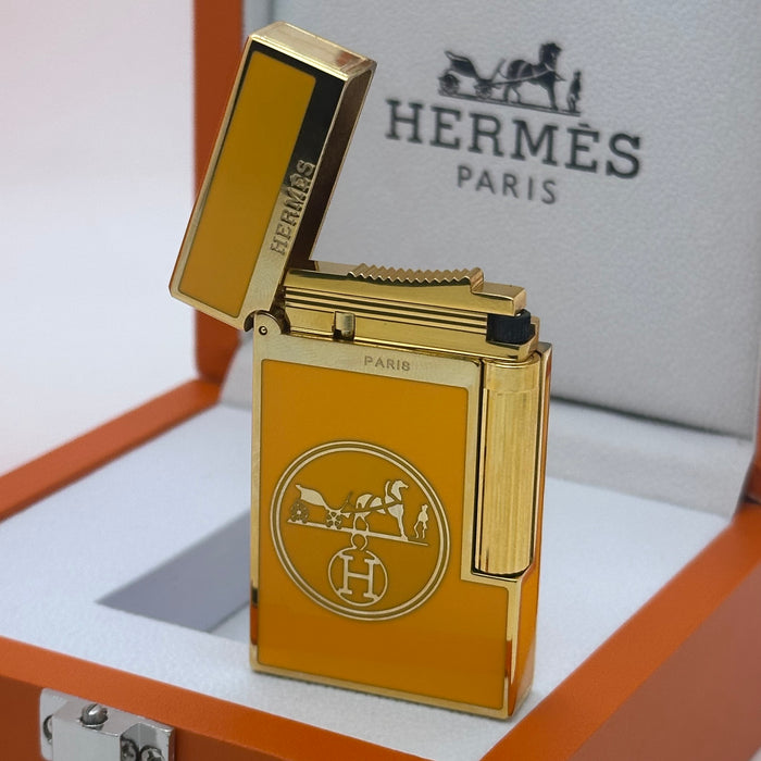 Hermès Style Gold Lighter – Orange Signature Edition | Paris Luxury Piece