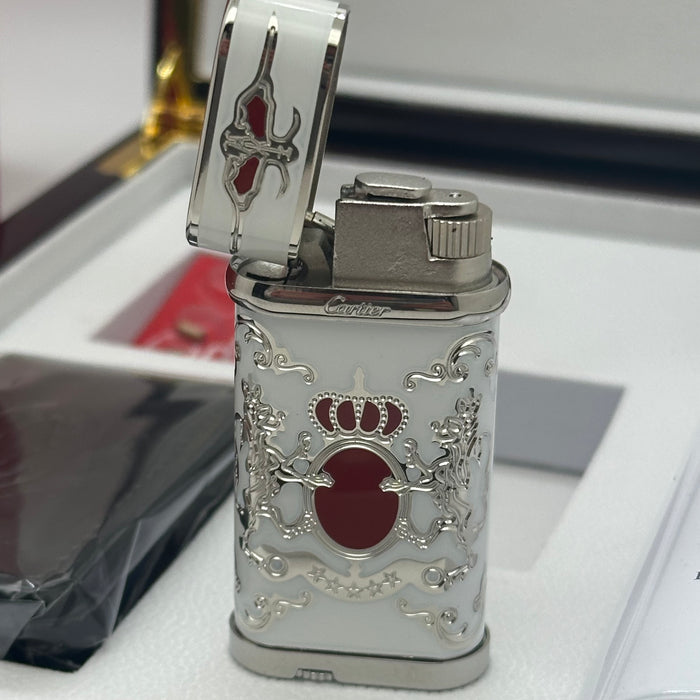Cartier Royal Edition Luxury Lighter – White & Gold Crown Design