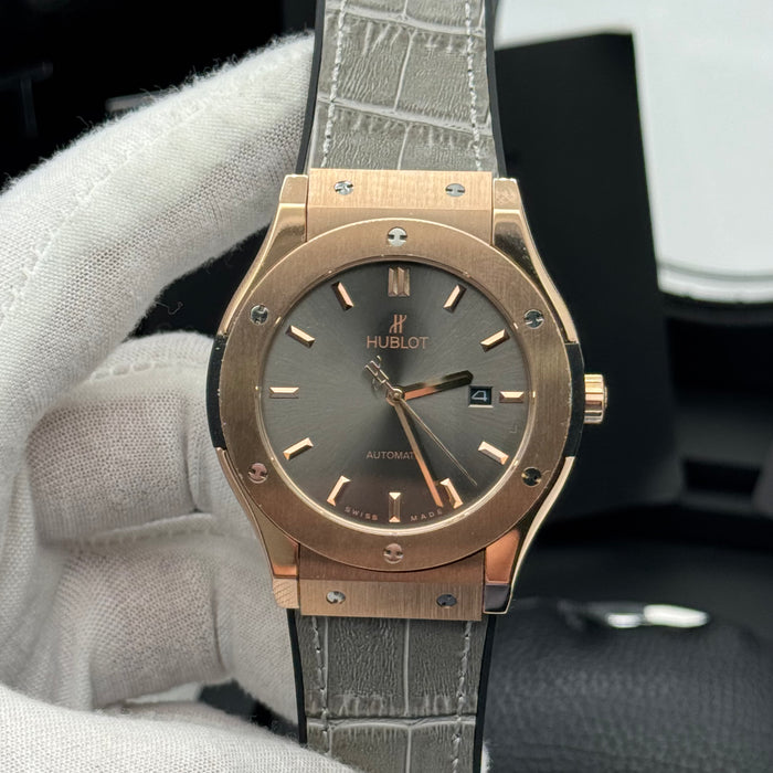 Hublot Classic Fusion Automatic – Rose Gold Case | Grey Leather Strap