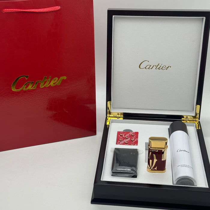 Cartier Luxury Lighter – Burgundy & Gold Signature Edition (Gift Set)