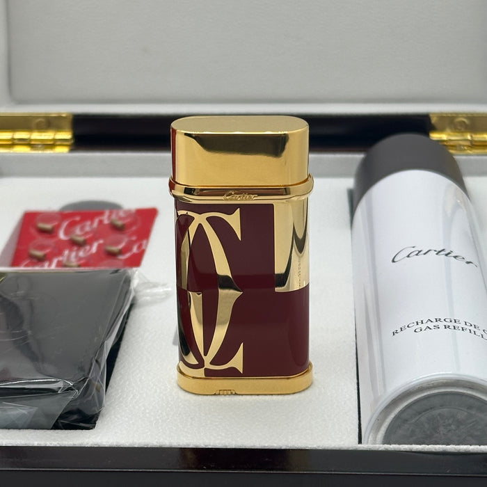 Cartier Luxury Lighter – Burgundy & Gold Signature Edition (Gift Set)