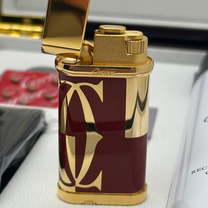 Cartier Luxury Lighter – Burgundy & Gold Signature Edition (Gift Set)