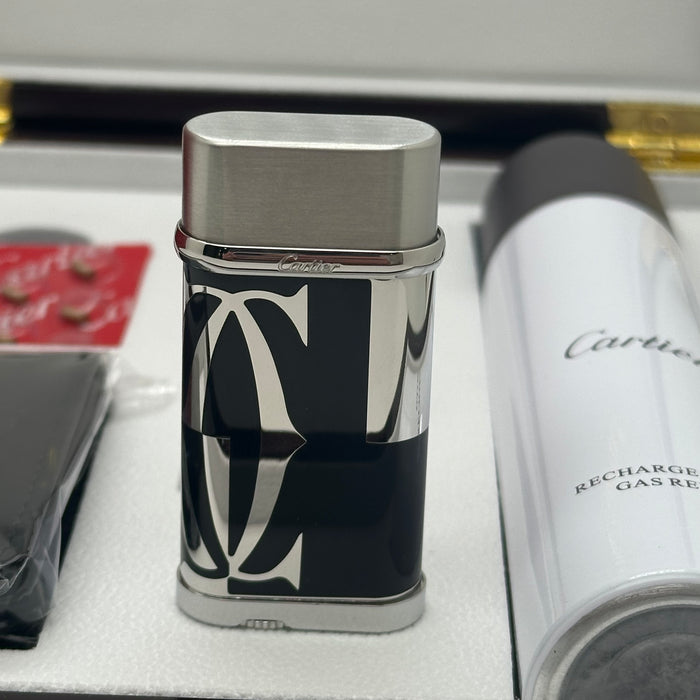 Cartier Luxury Lighter – Burgundy & Gold Signature Edition (Gift Set)
