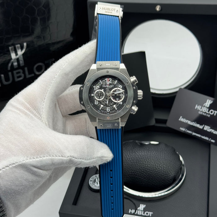Hublot Big Bang Skeleton Chronograph – Steel Case | Blue Rubber Strap